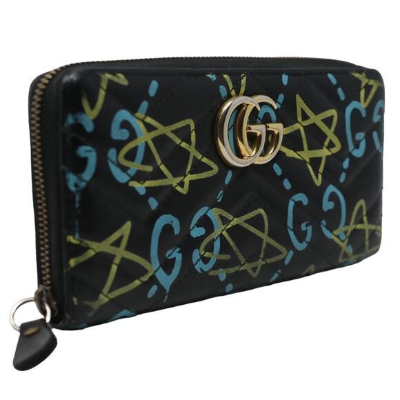 Gucci Marmount Ghost Blue Star Graffiti Zip Around Wallet GG-W1213P-C005 - Picture 2 of 10